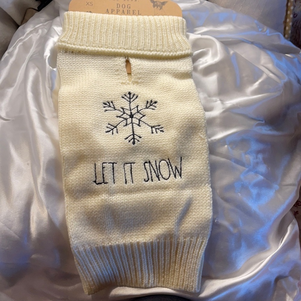 Rae Dunn “Let it Snow” Dog Sweater Cream/ Black